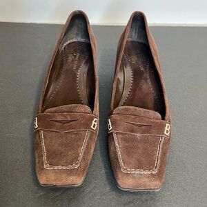 AK Anne Klein iFlex Suede Square Toe Loafer Heels, 8